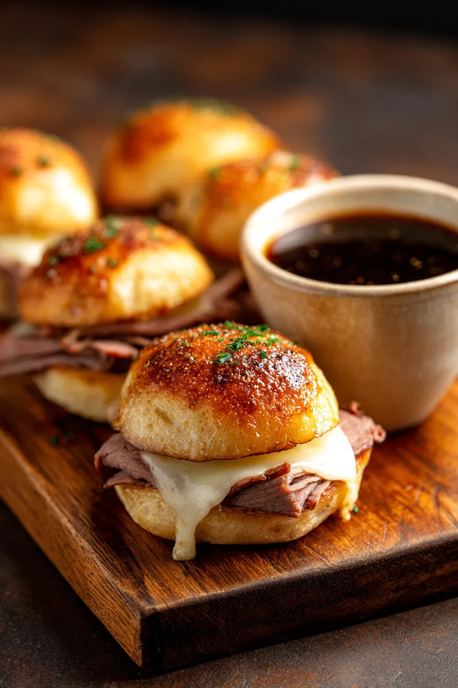 Easy French Dip Sliders (Oven-Baked Dinner Rolls)-pull-apart-closeup