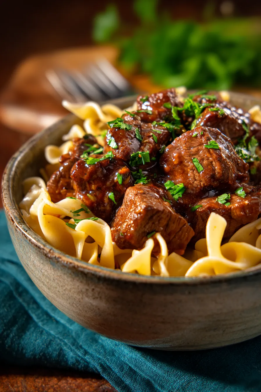 Foolproof Beef Tips and Noodles-meat-texture-closeup