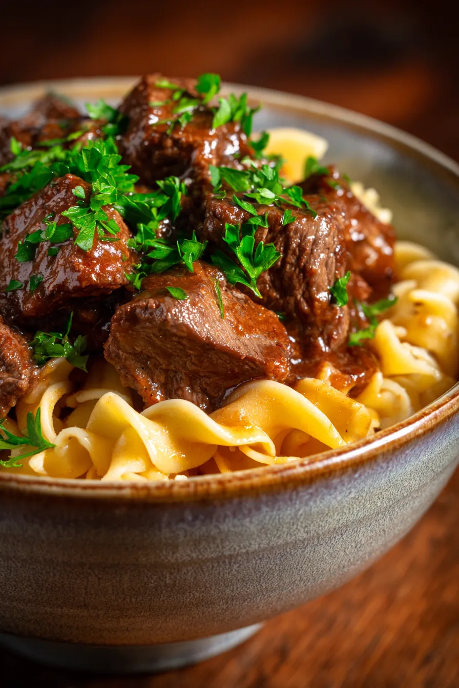 Foolproof Beef Tips and Noodles-serving-spoonful