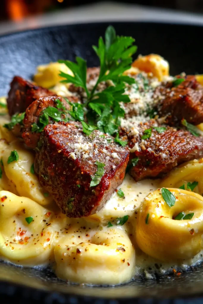 Garlic Butter Steak Tortellini in Creamy Sauce – Easy Recipe