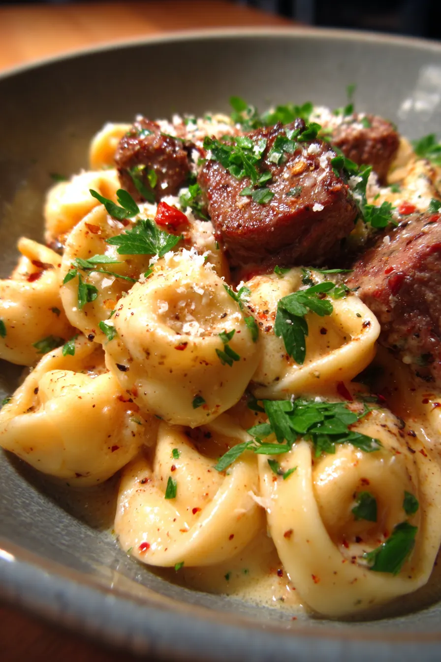 Garlic Butter Steak Tortellini in Creamy Sauce-sauce-texture