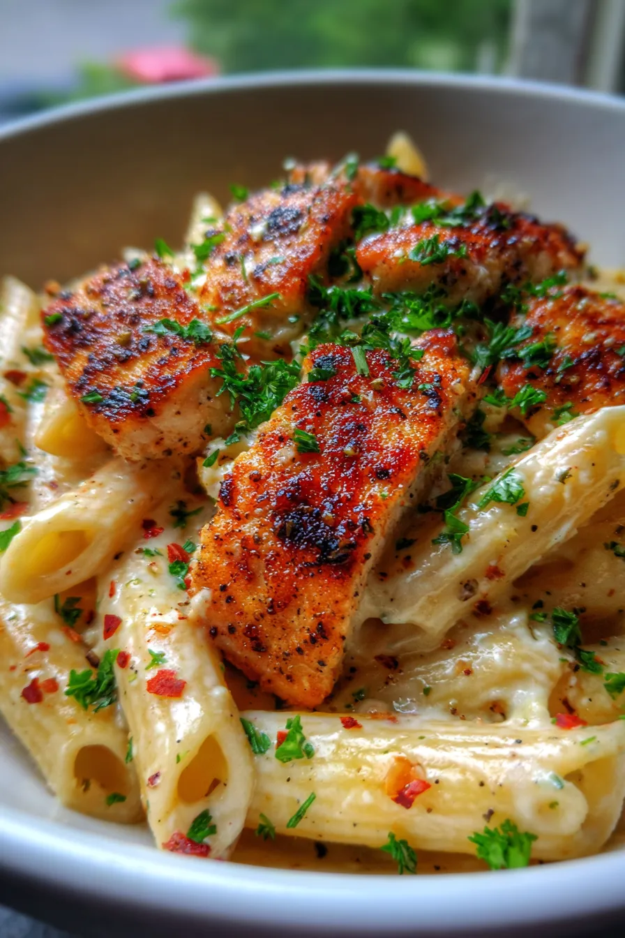 Garlic Parmesan Chicken Pasta-garnished-fresh