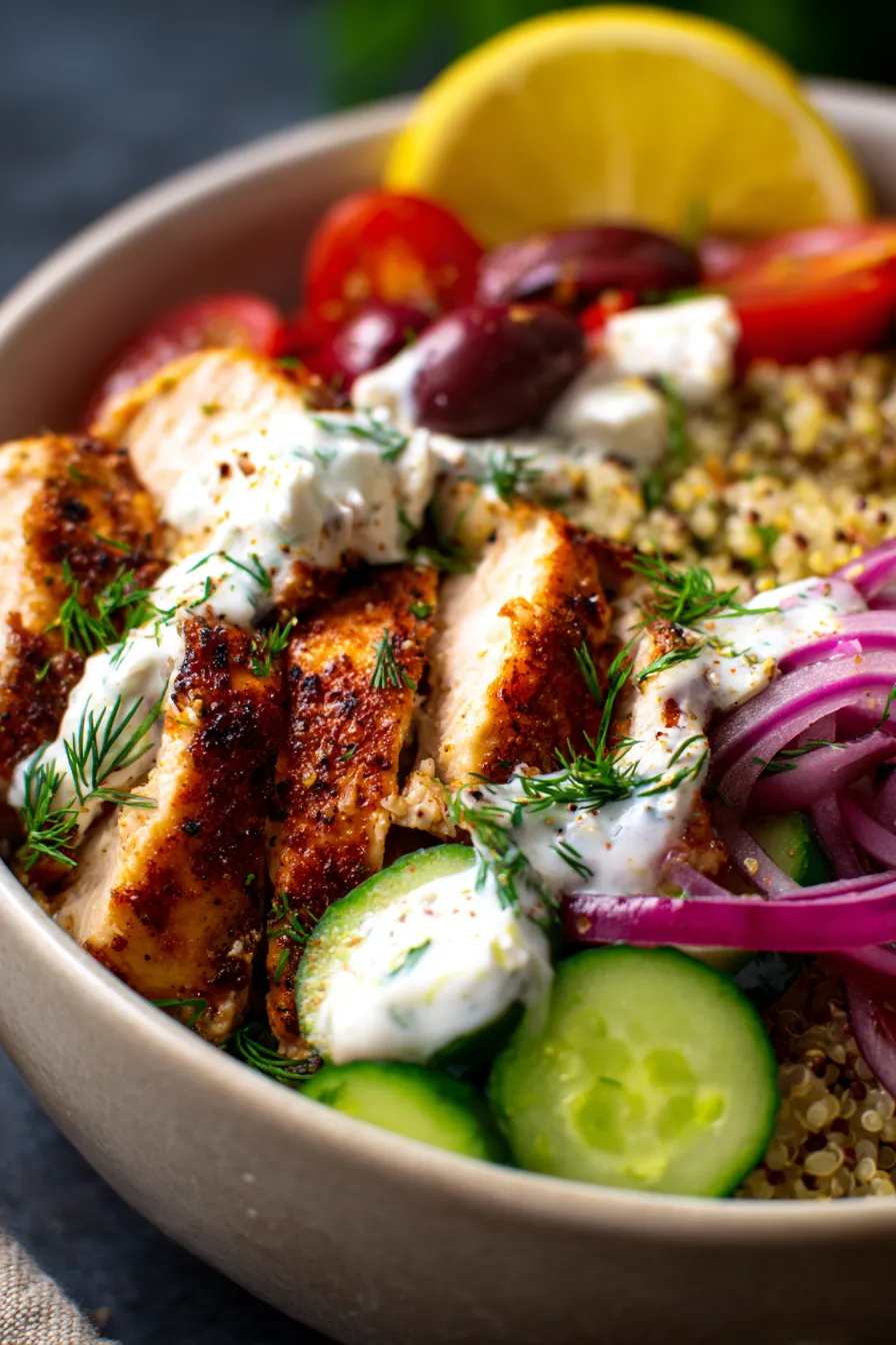 Greek Chicken Bowls (Easy Clean Eating Meal Prep)-chicken-closeup-texture
