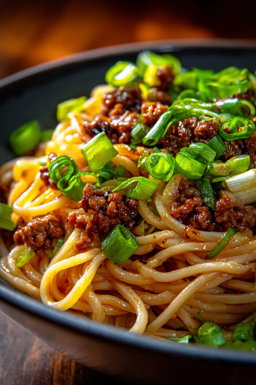 Ground Beef Noodles ingredients - mise en place - fresh aromatics