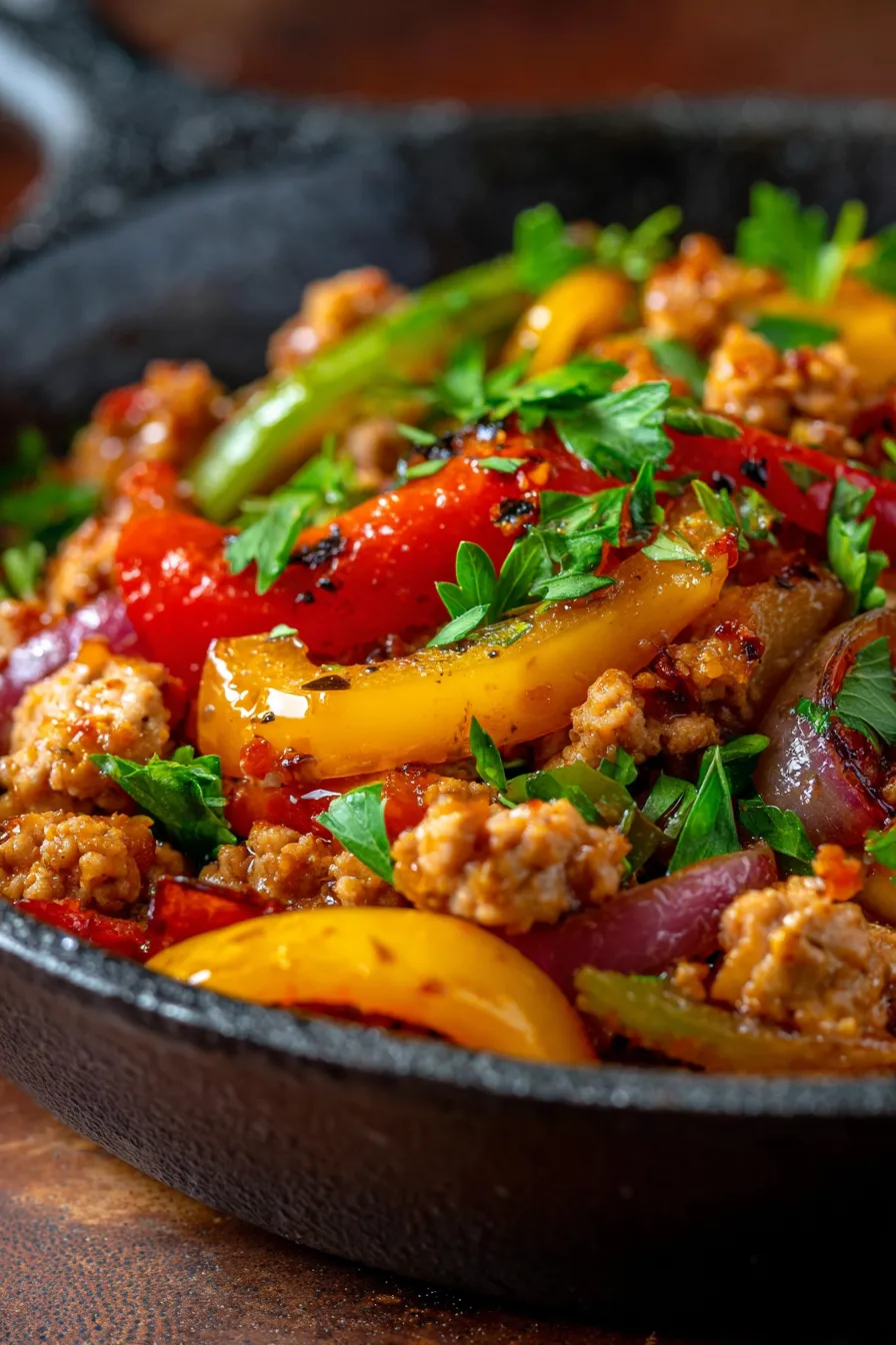 Ground Turkey and Peppers Skillet-garnished-fresh