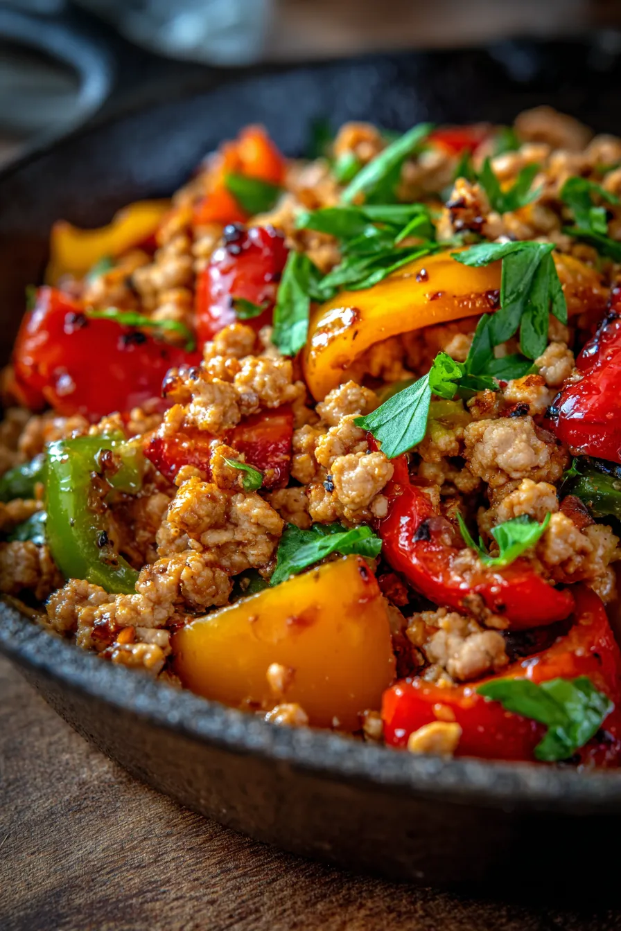 Ground Turkey and Peppers Skillet-peppers-close-up