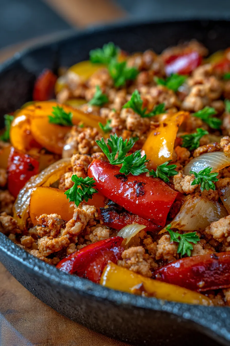 Ground Turkey and Peppers Skillet-texture-sizzle