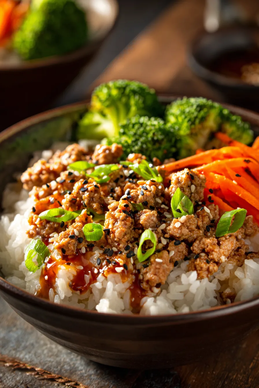 Ground Turkey Teriyaki Rice Bowls-texture-closeup