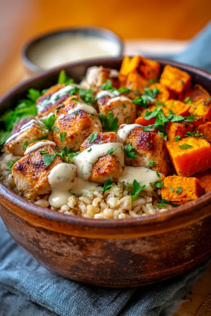 Healthy Chicken & Sweet Potato Rice Bowl (Easy Meal Prep!)