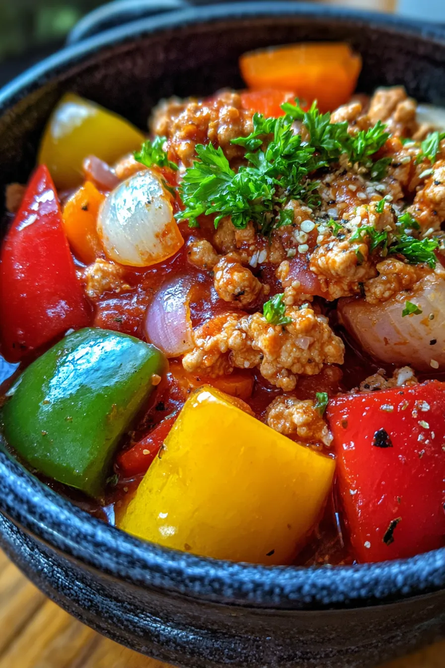 Healthy Crockpot Ground Turkey and Peppers-serving-plate