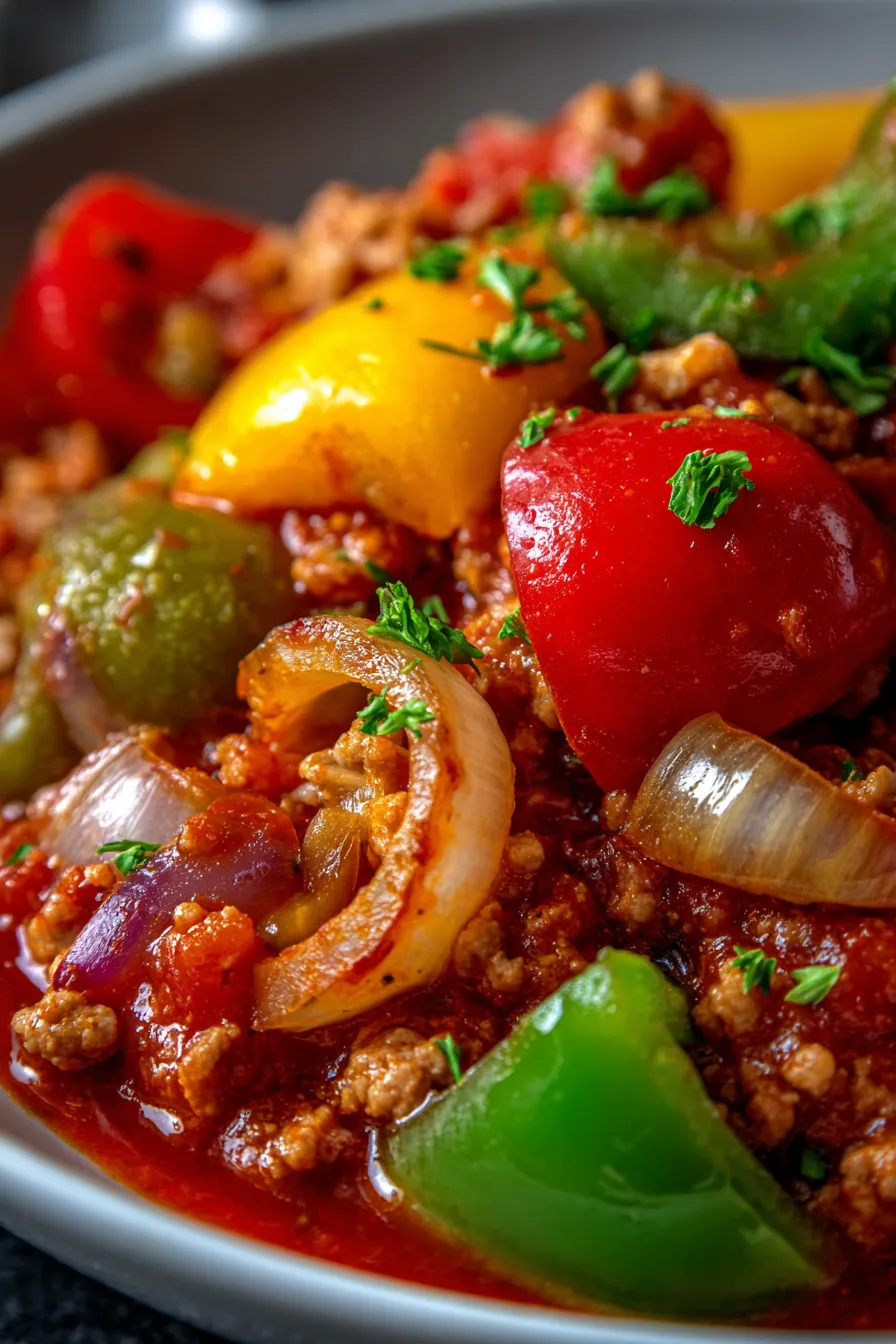 Healthy Crockpot Ground Turkey and Peppers-texture-closeup