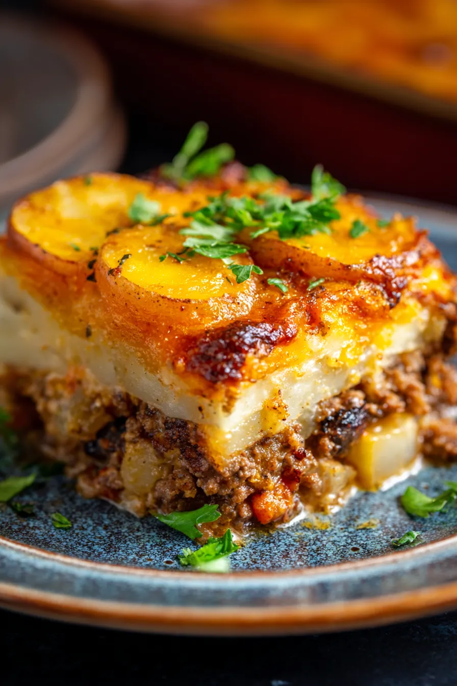 Hobo Casserole with Ground Beef and Potatoes-serving-slice