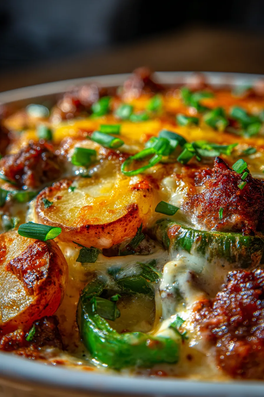 Hobo Casserole with Ground Beef and Potatoes-slice-serving