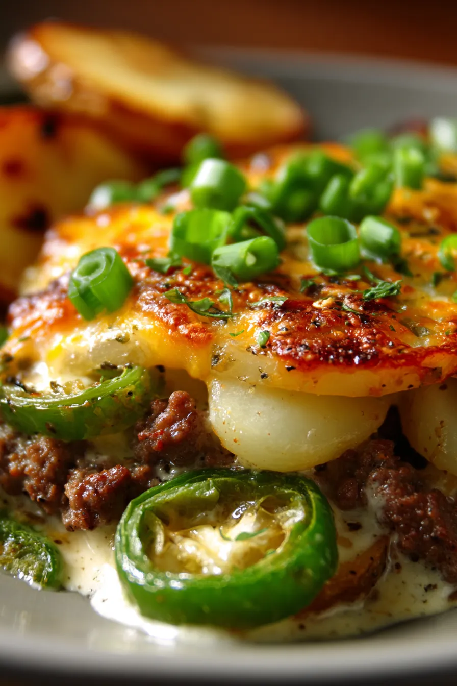Hobo Casserole with Ground Beef and Potatoes-texture-closeup