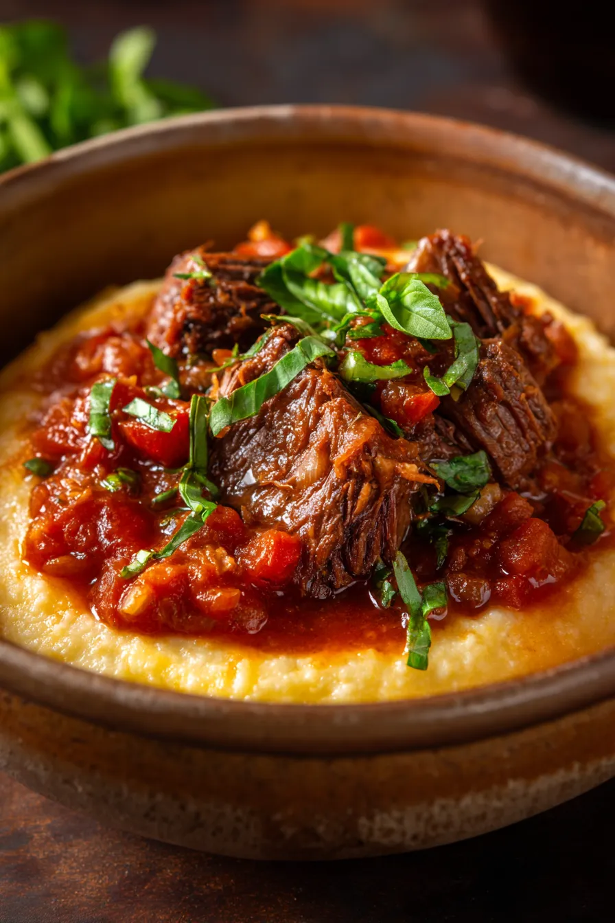 Italian Slow Cooker Pot Roast (Stracotto Style)-serving-polenta side
