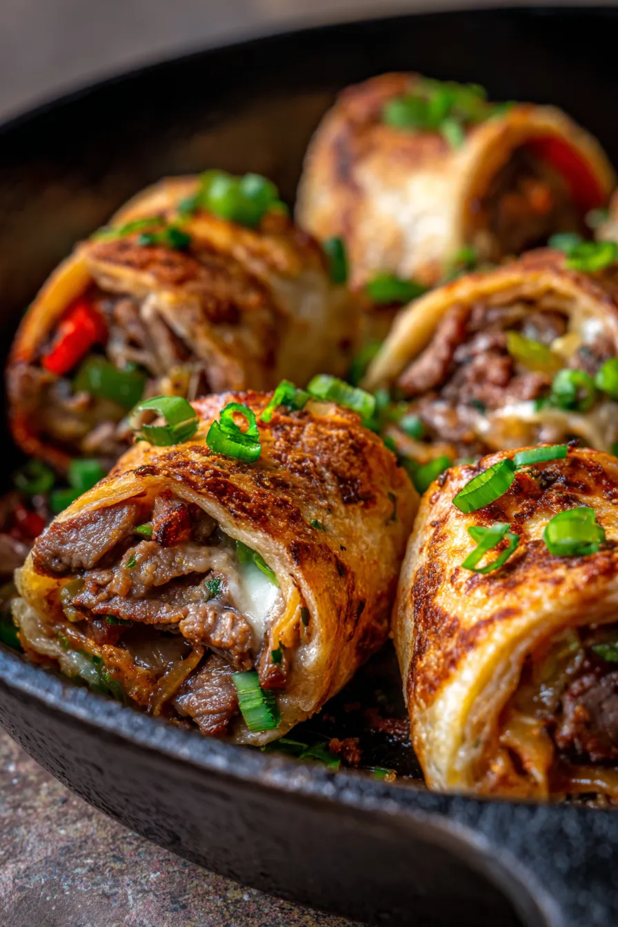 Keto Philly Cheesesteak Rolls (Skillet Dinner)-freshly-cooked