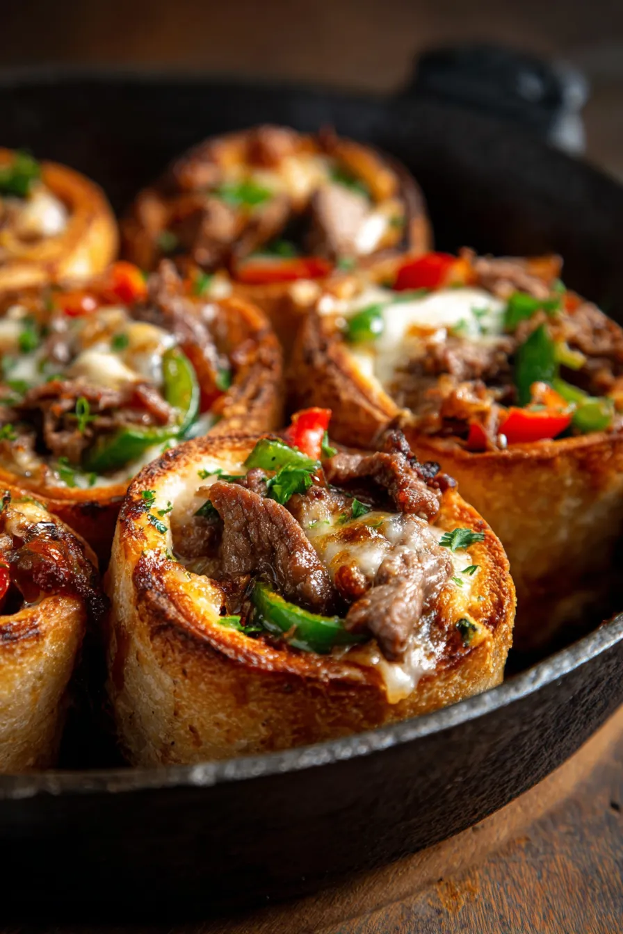 Keto Philly Cheesesteak Rolls (Skillet Dinner)-skillet-full