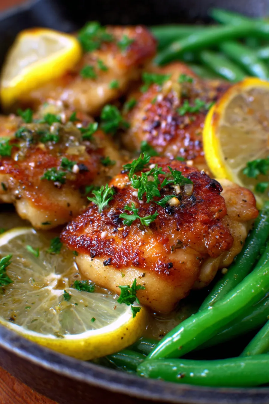 Lemon Garlic Butter Chicken Thighs with Green Beans Skillet-ingredients-arrangement