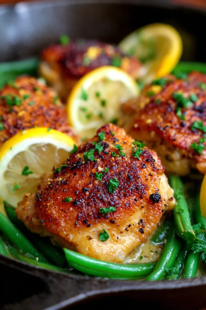 Lemon Garlic Butter Chicken Thighs & Green Beans Skillet