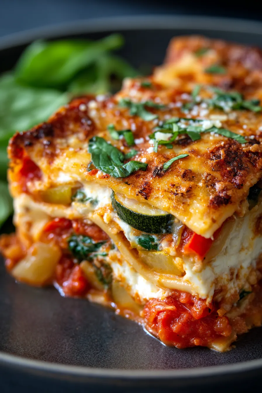 Mediterranean Vegetable Lasagna with Ricotta-slice-cheesy
