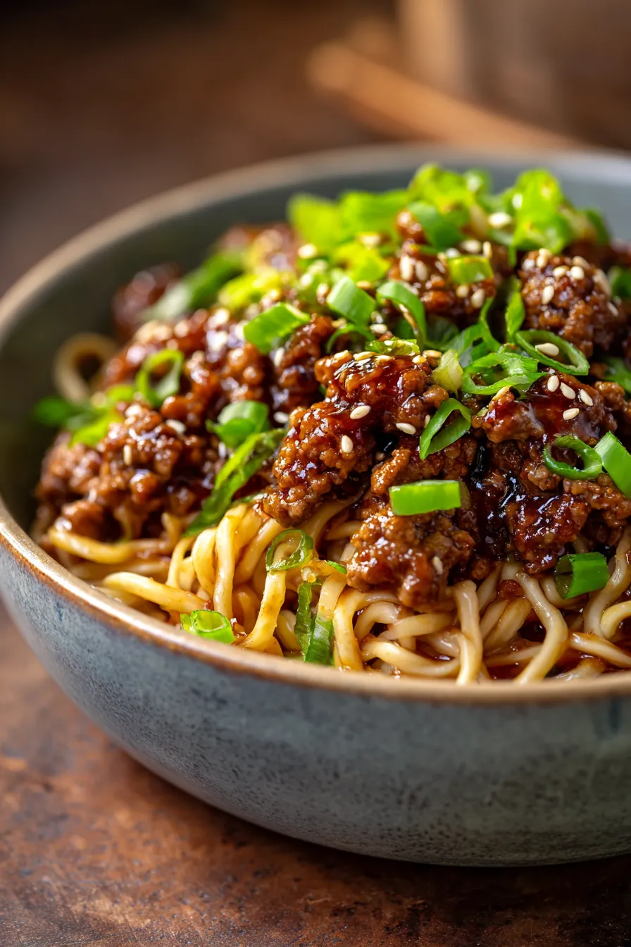 Mongolian Ground Beef Noodles-serving-bowl