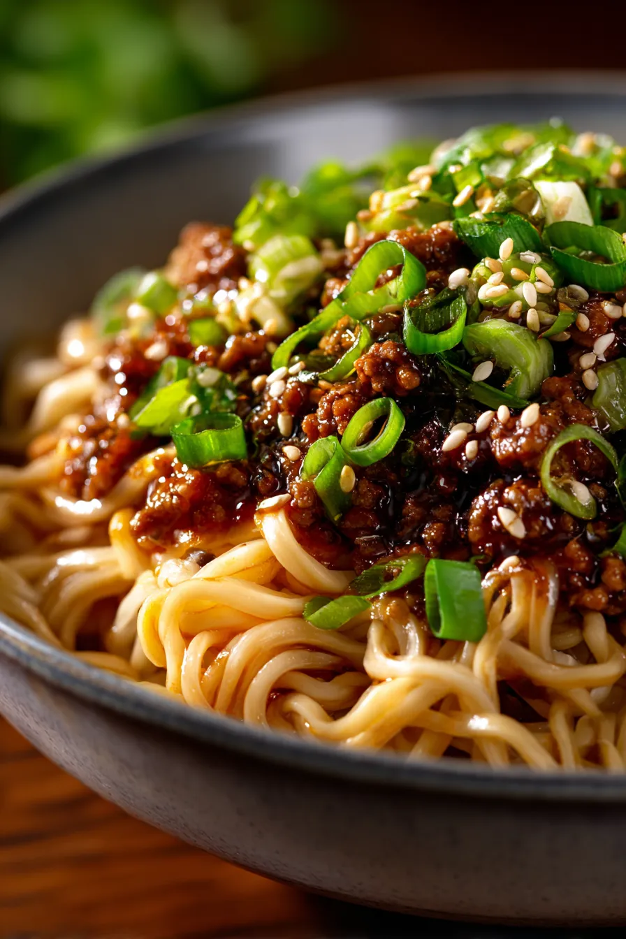 Mongolian Ground Beef Noodles-texture-closeup