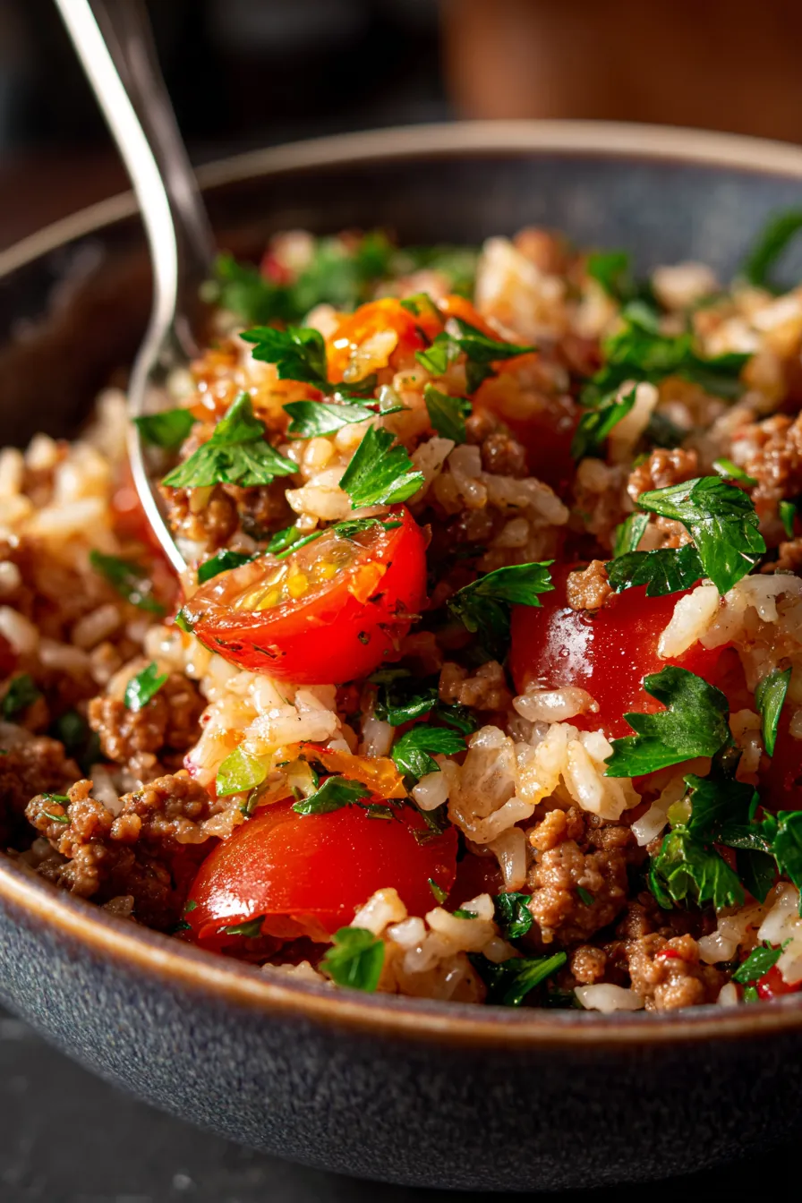 One-Pot Beef and Rice Comfort Bowl-texture-closeup