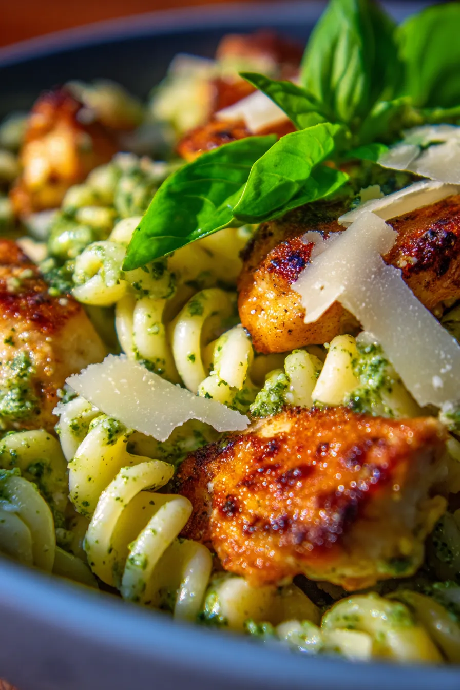 Pesto Parmesan Chicken Pasta-closeup-texture