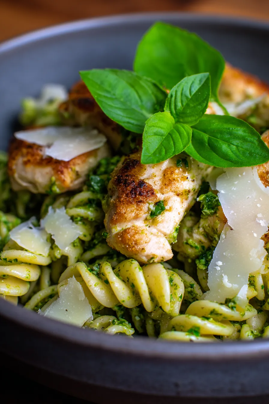 Pesto Parmesan Chicken Pasta-serving-dish