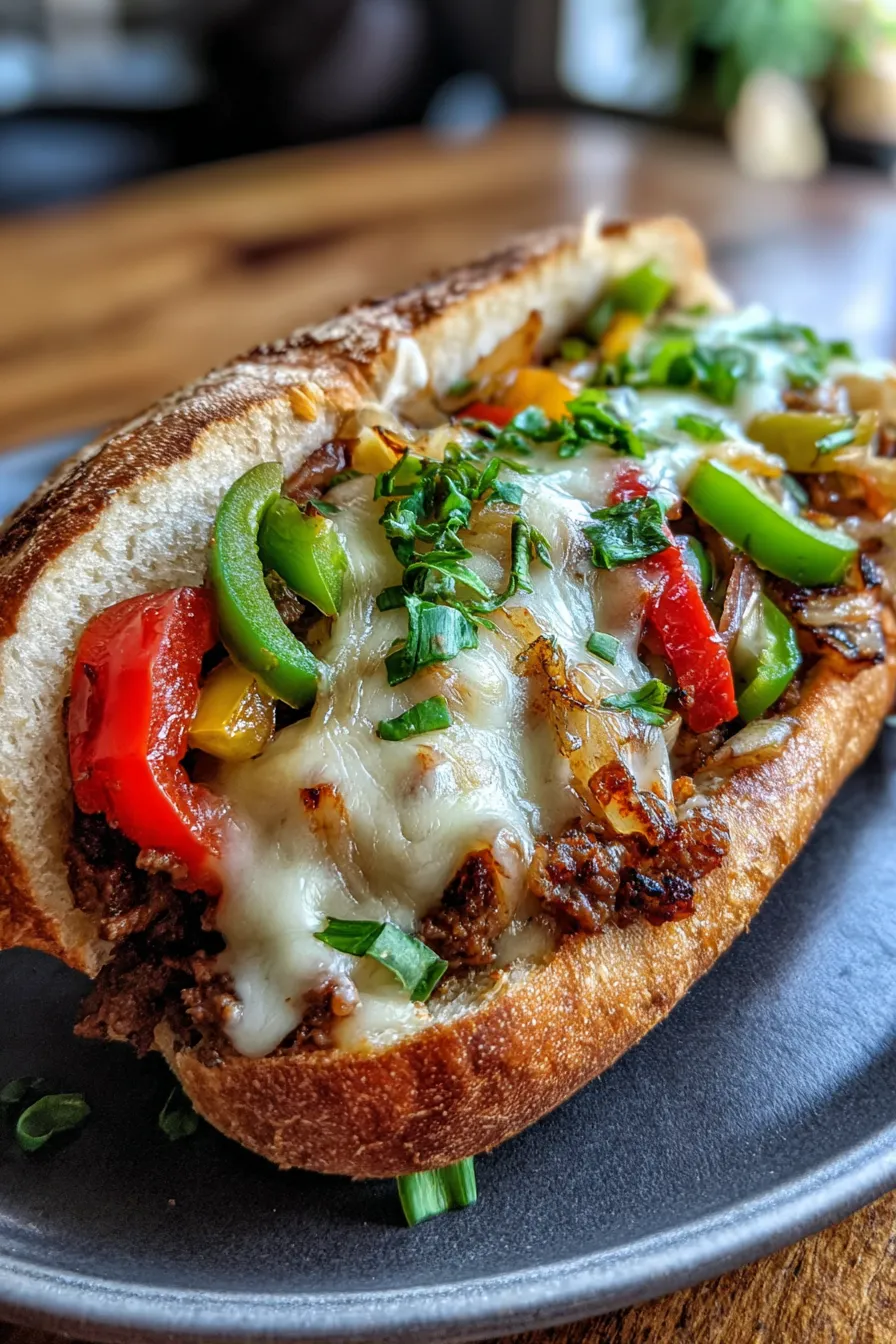 Philly Cheesesteak Sloppy Joes-closeup-cheesy