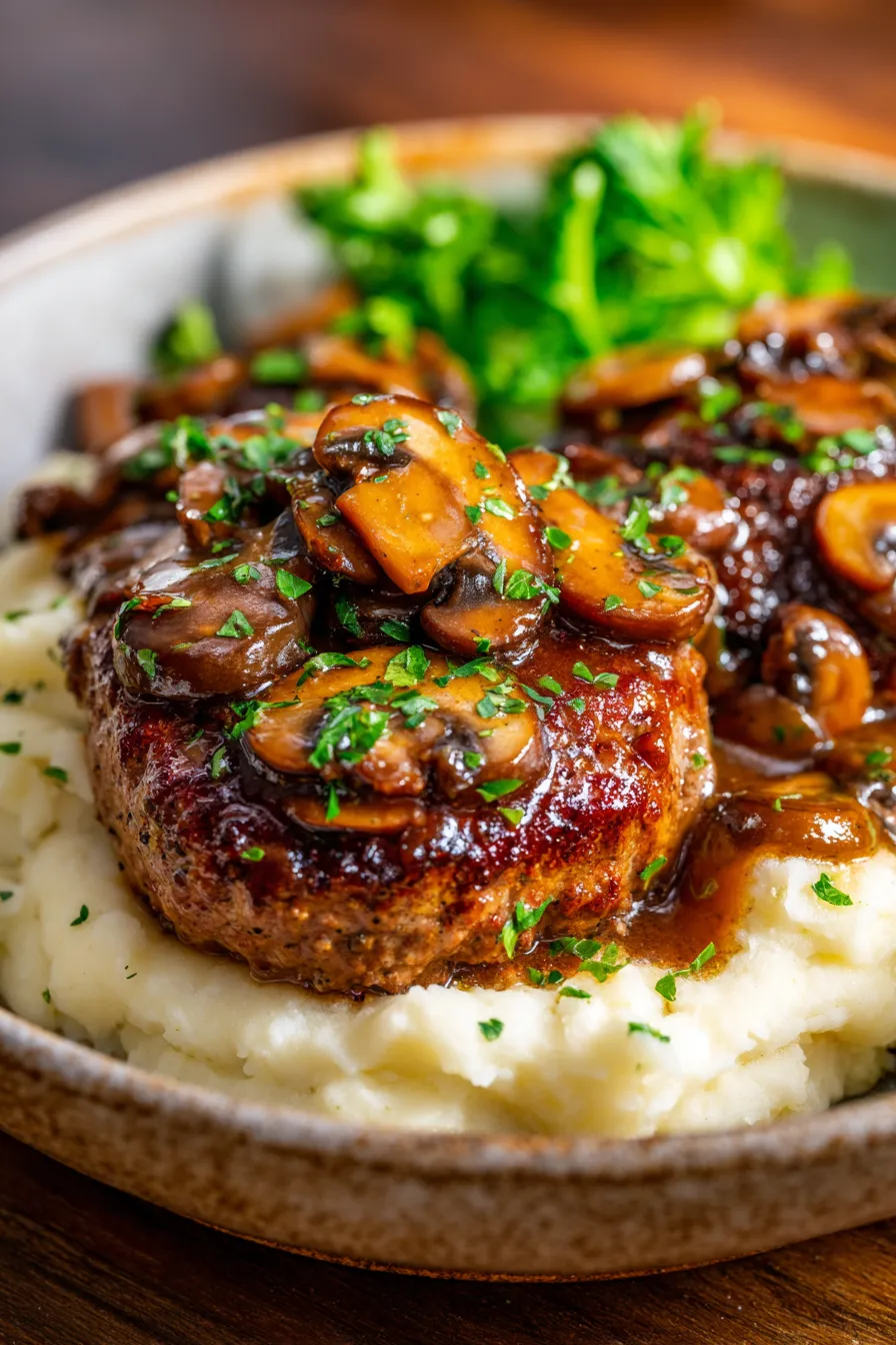 Salisbury Steak-plated-mashed-potatoes