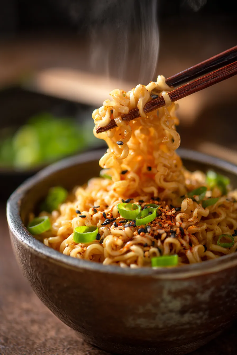 Sesame Garlic Ramen Noodles-steam-serving