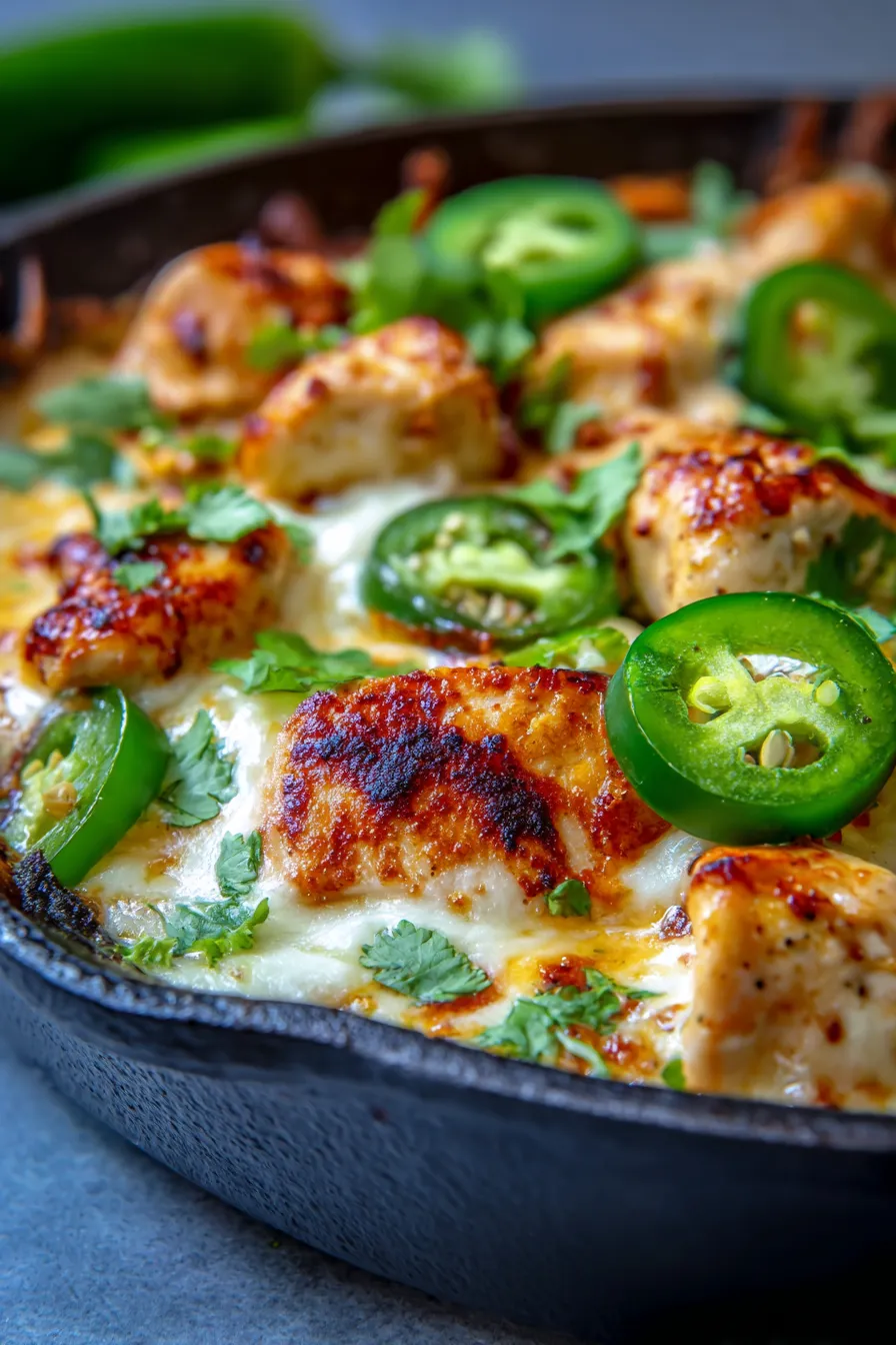 Skillet chicken-jalapenos-melted cheese