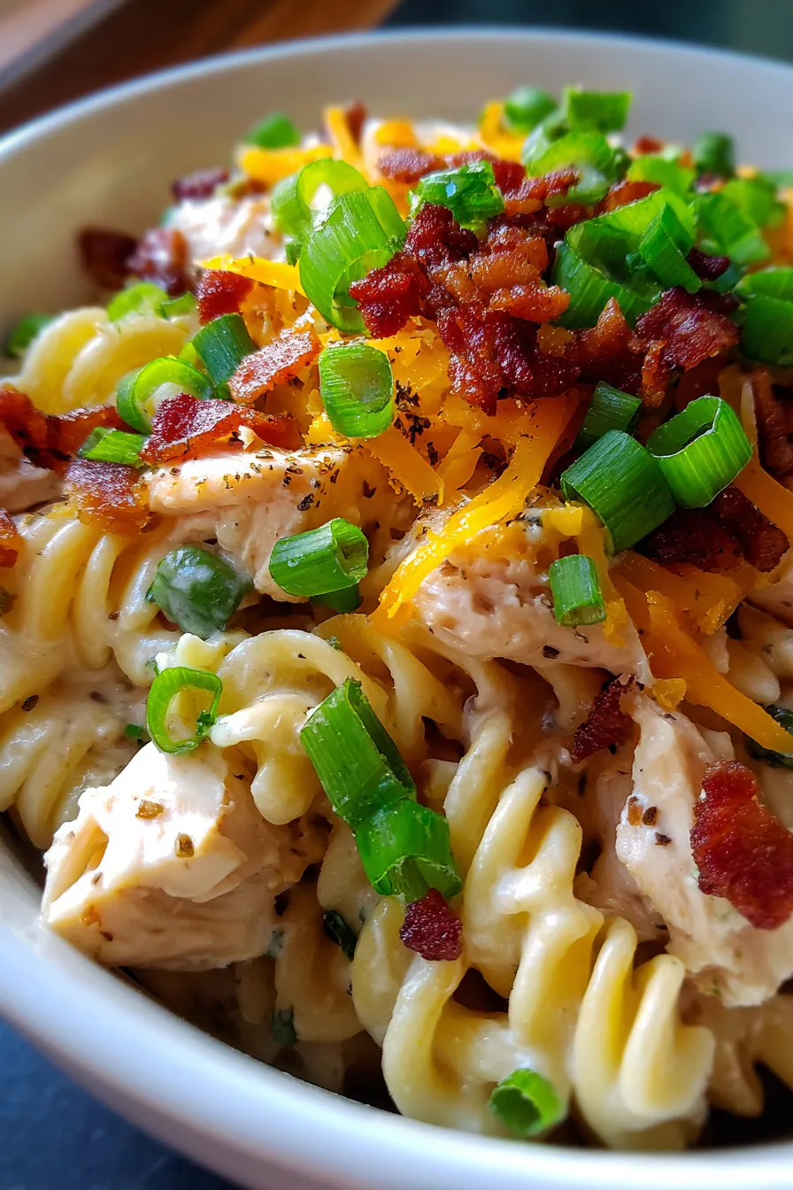 Slow cooker chicken pasta close-up texture