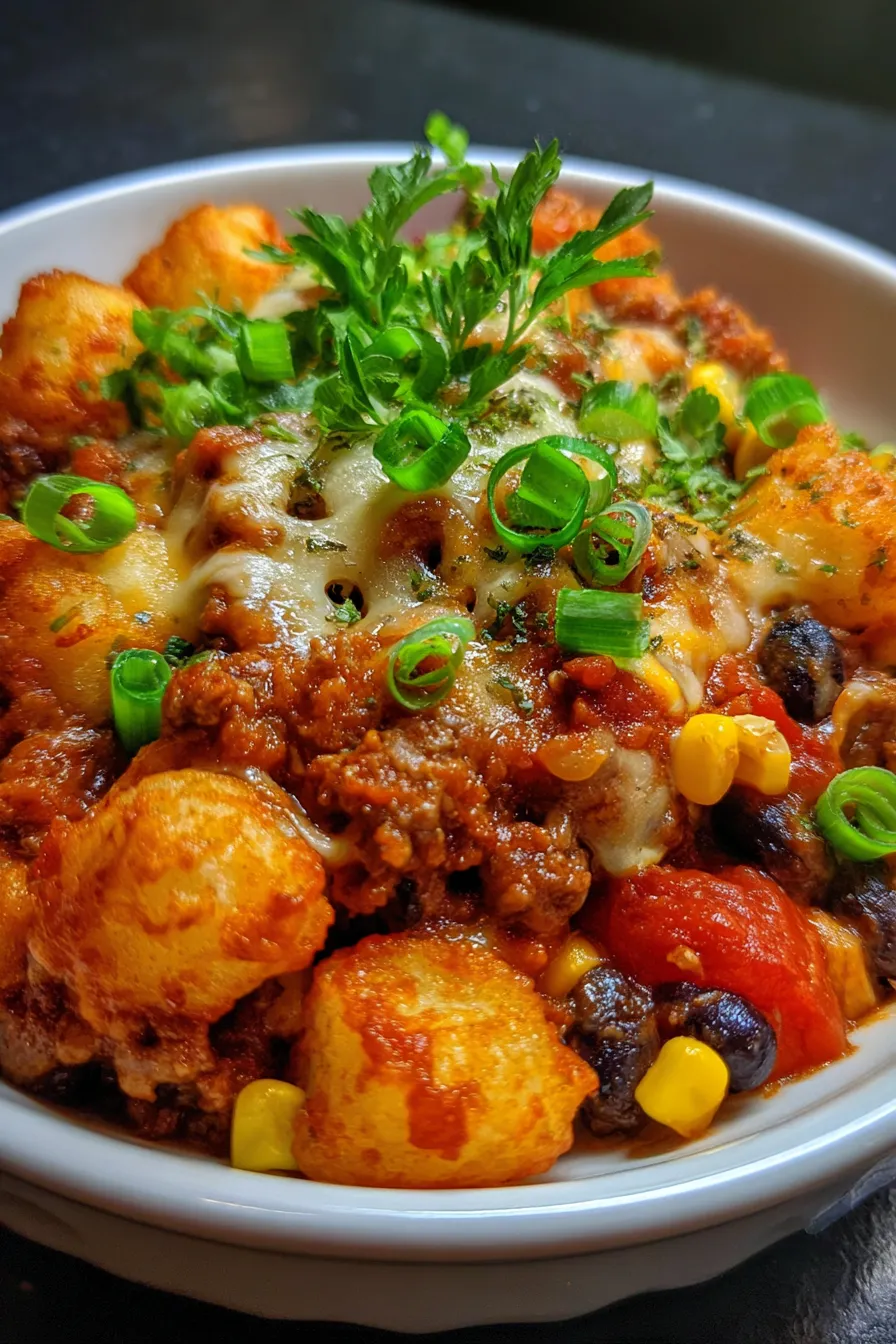 Slow Cooker Cowboy Casserole - close up - cheesy texture