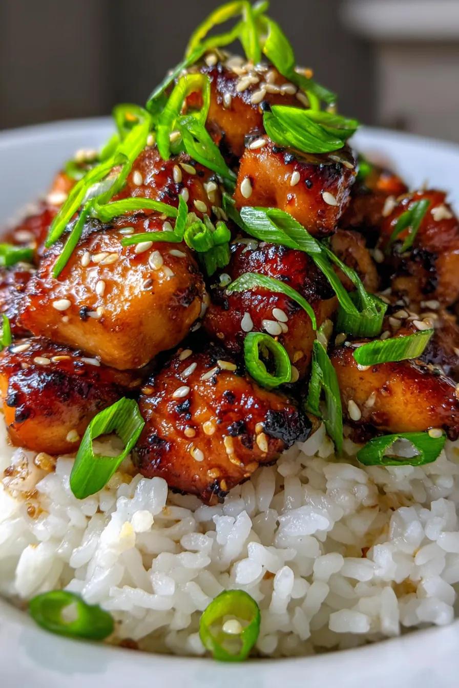 Slow cooker teriyaki chicken close-up