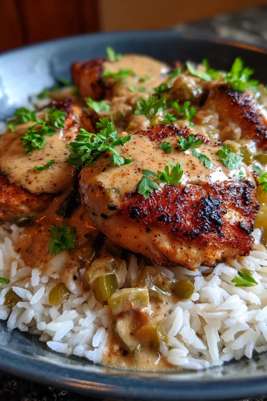 Smothered Chicken and Rice (Comfort Food Classic) skillet cooking steam