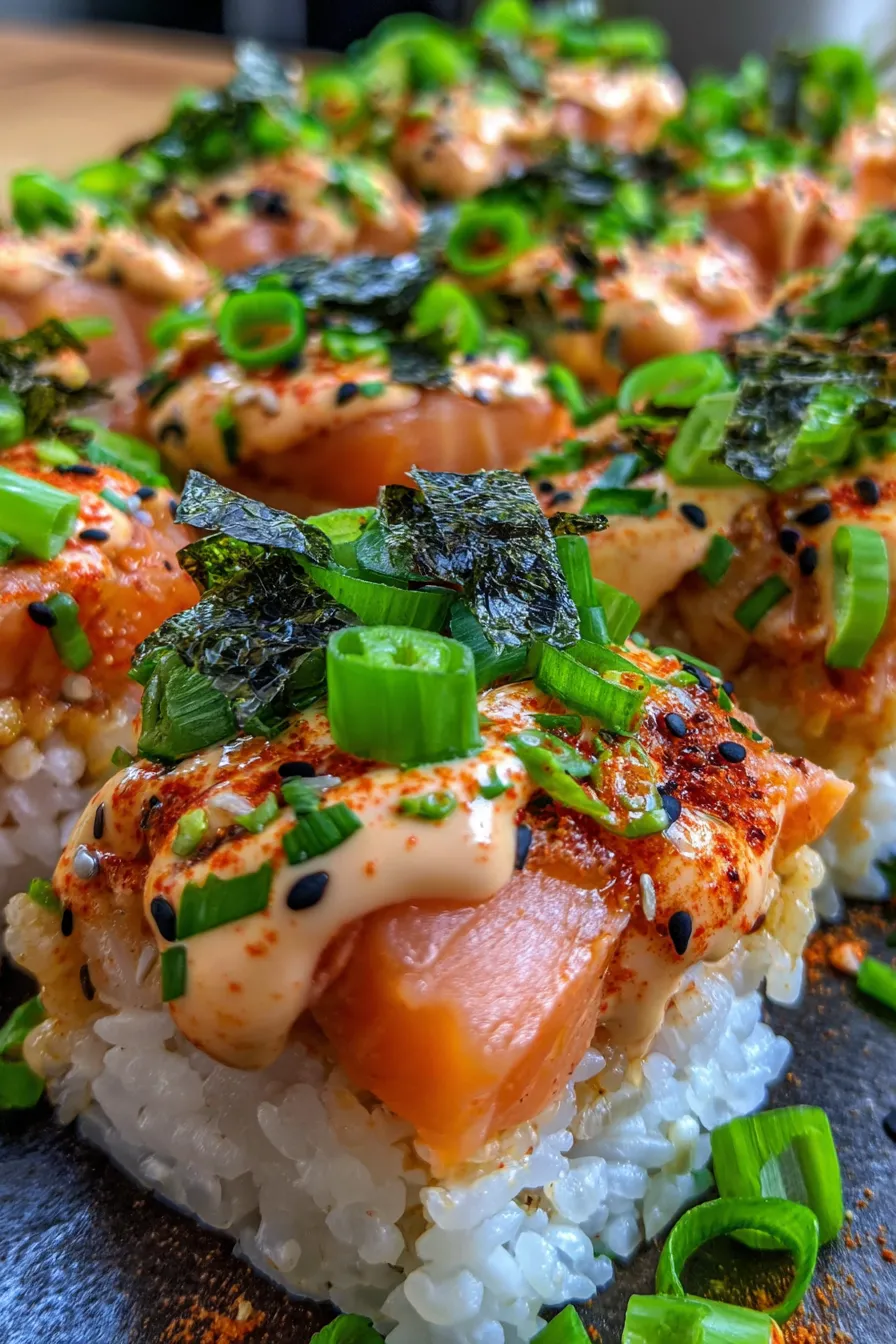 Spicy Salmon Sushi Bake (Easy Oven Dinner)-serving-platter