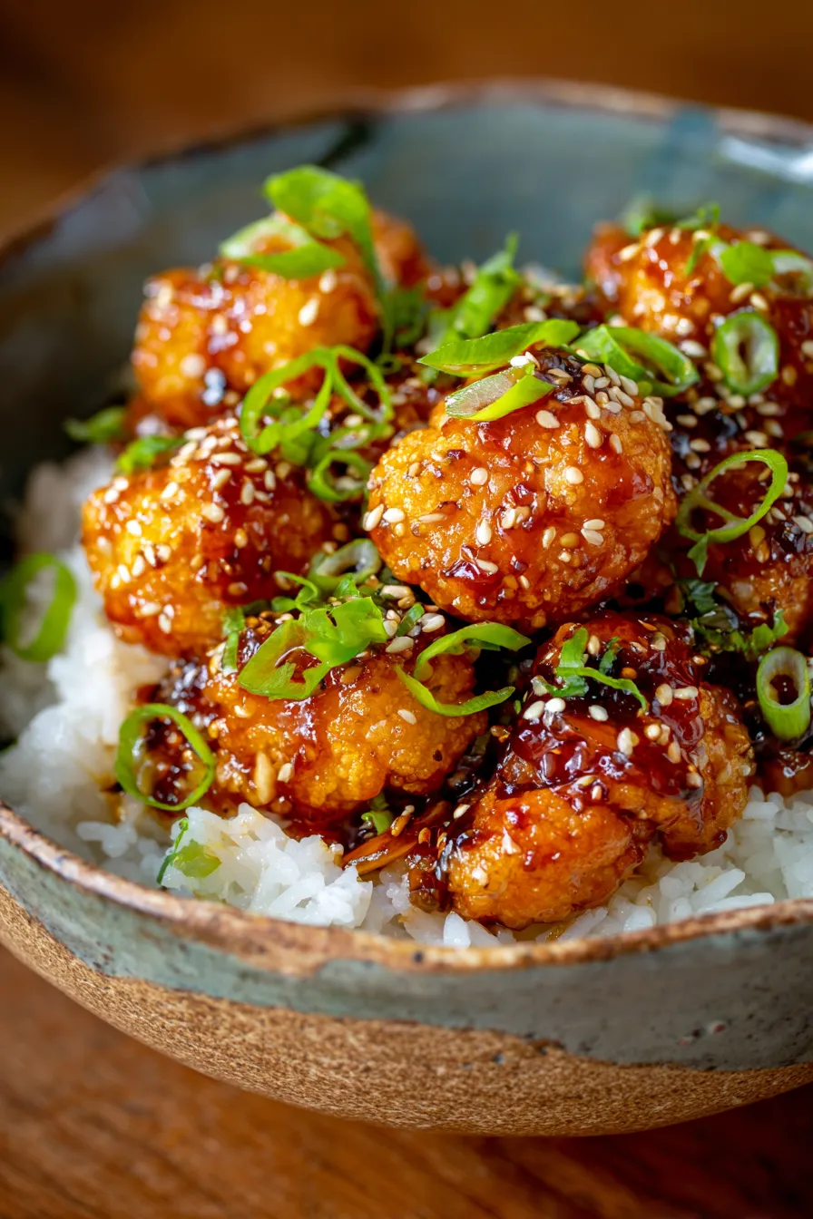 Sticky Sesame Cauliflower-sauce-closeup
