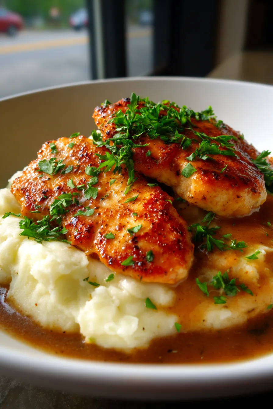 Stovetop Chicken and Gravy-creamy gravy-closeup