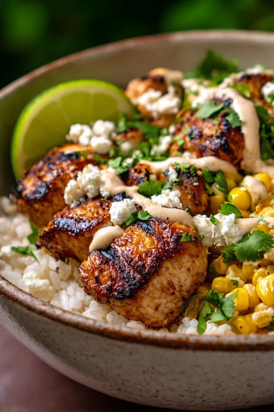 Street Corn Chicken Rice Bowl-closeup-texture-creamy