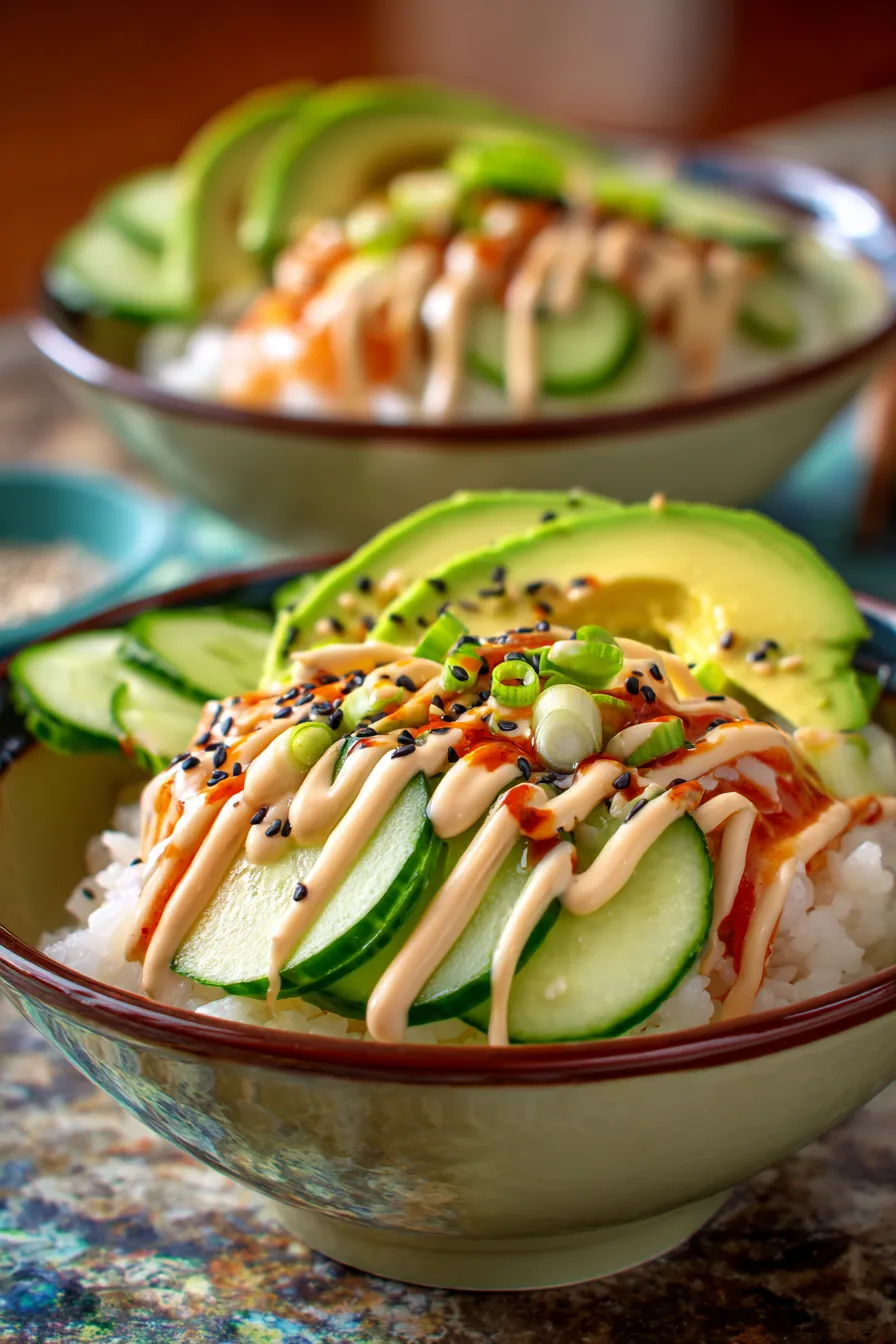 sushi bowl ingredients artfully arranged