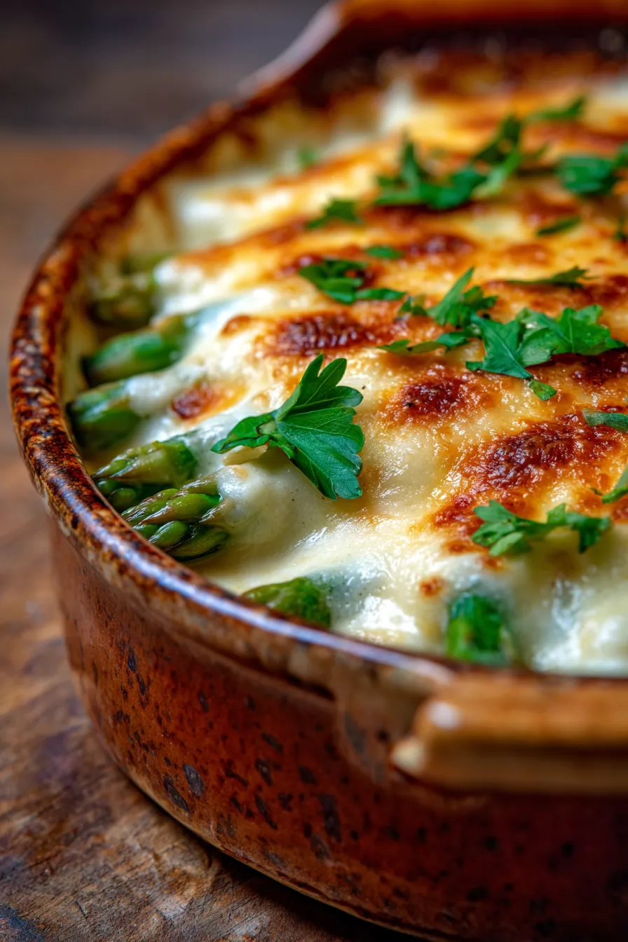 Asparagus Casserole-bubbly-golden-closeup