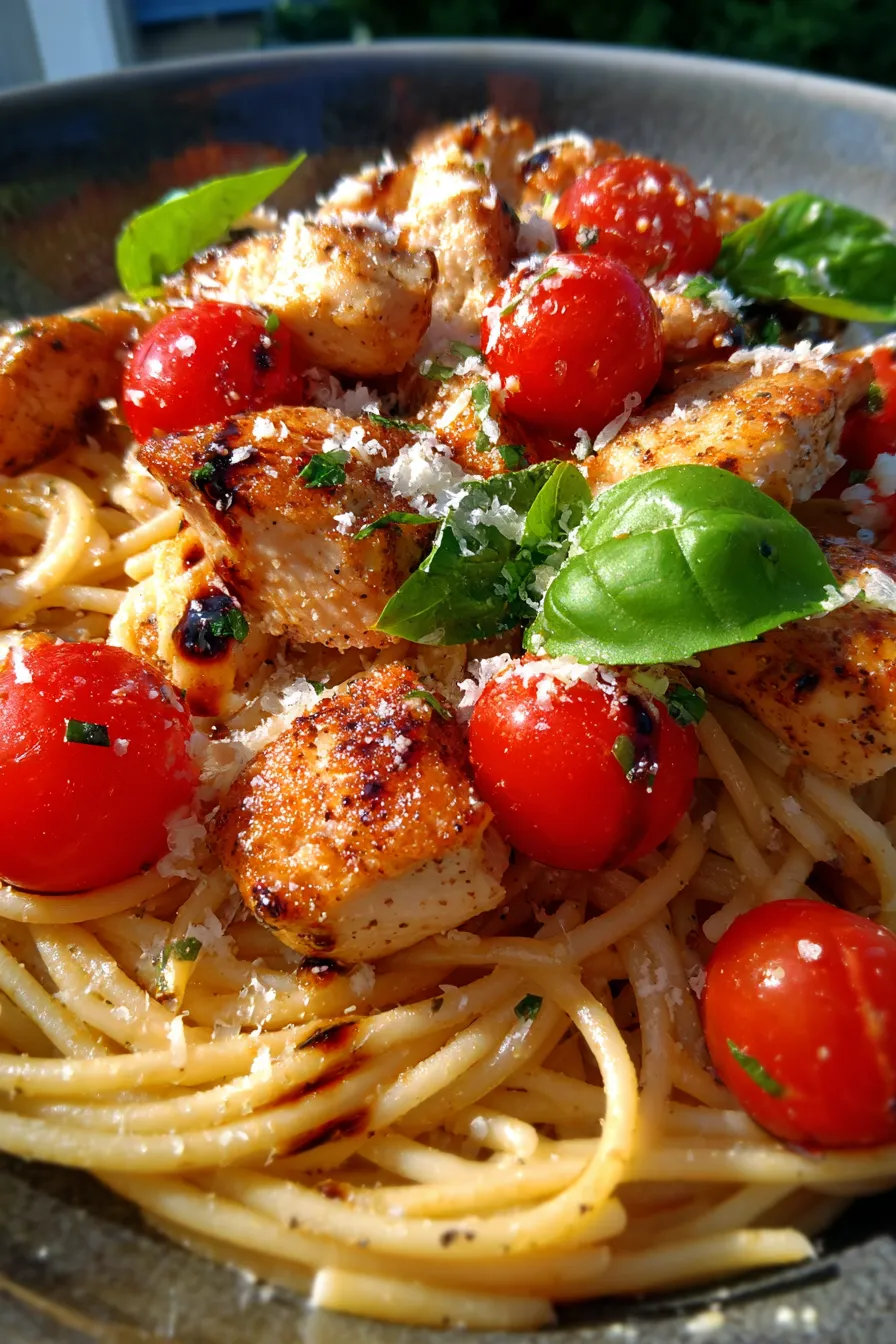 Bruschetta Chicken Pasta close up texture