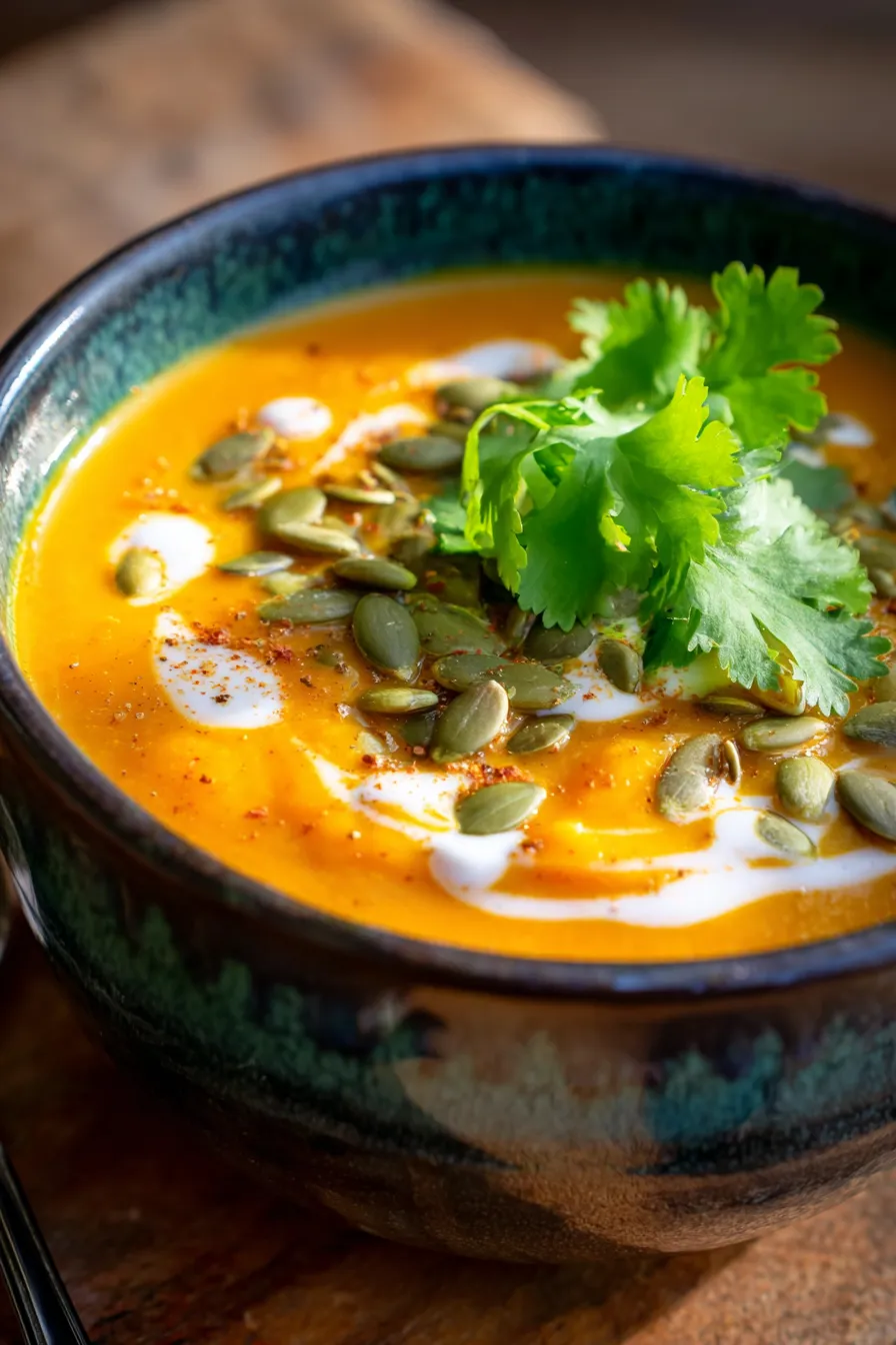 Carrot Ginger Soup-garnished-closeup