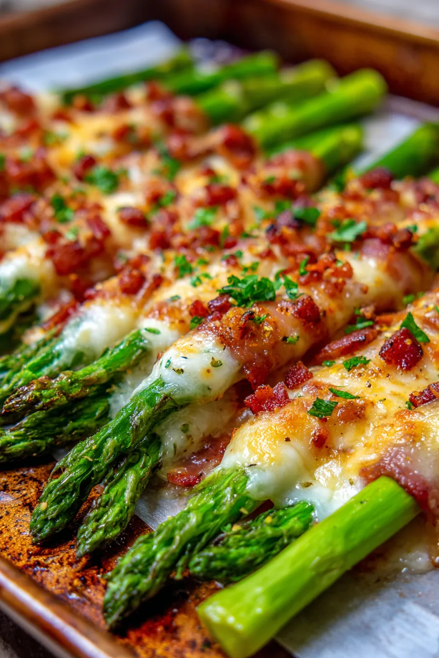 cheesy baked asparagus with bacon-festive table-macro