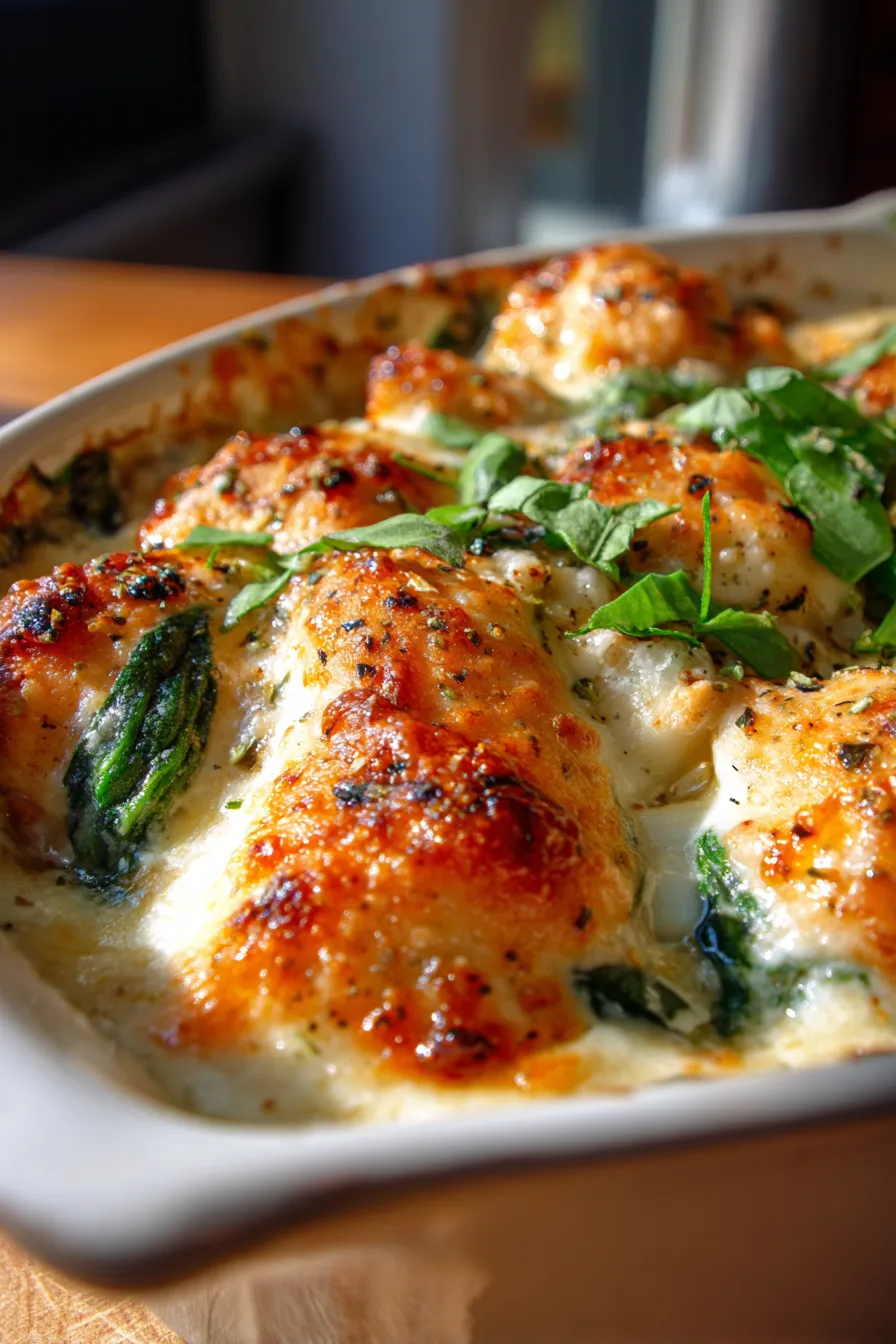 Chicken and Spinach Casserole with Cream Cheese-texture-closeup