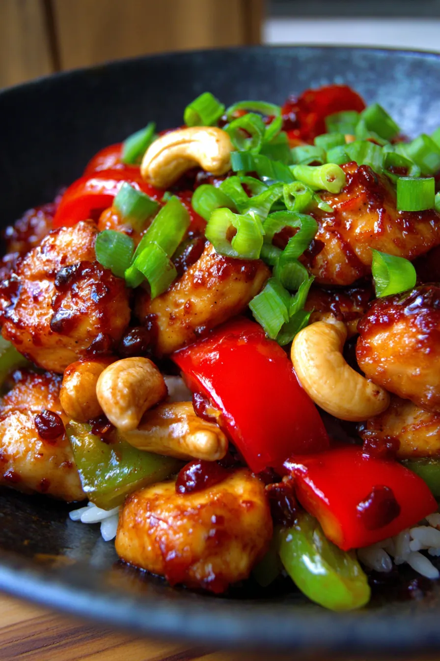 Chicken with cashews plating