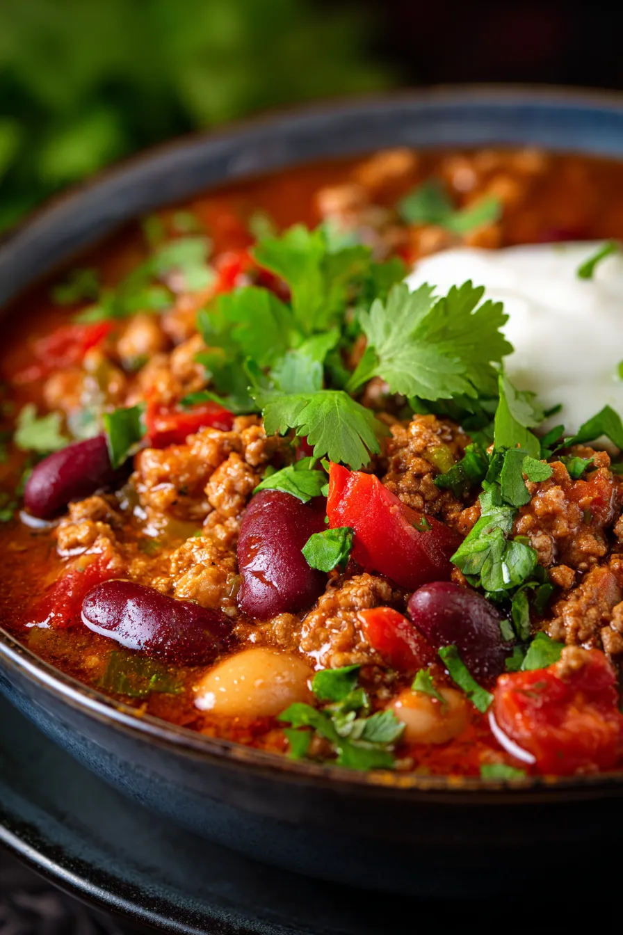 Chili with toppings styled shot
