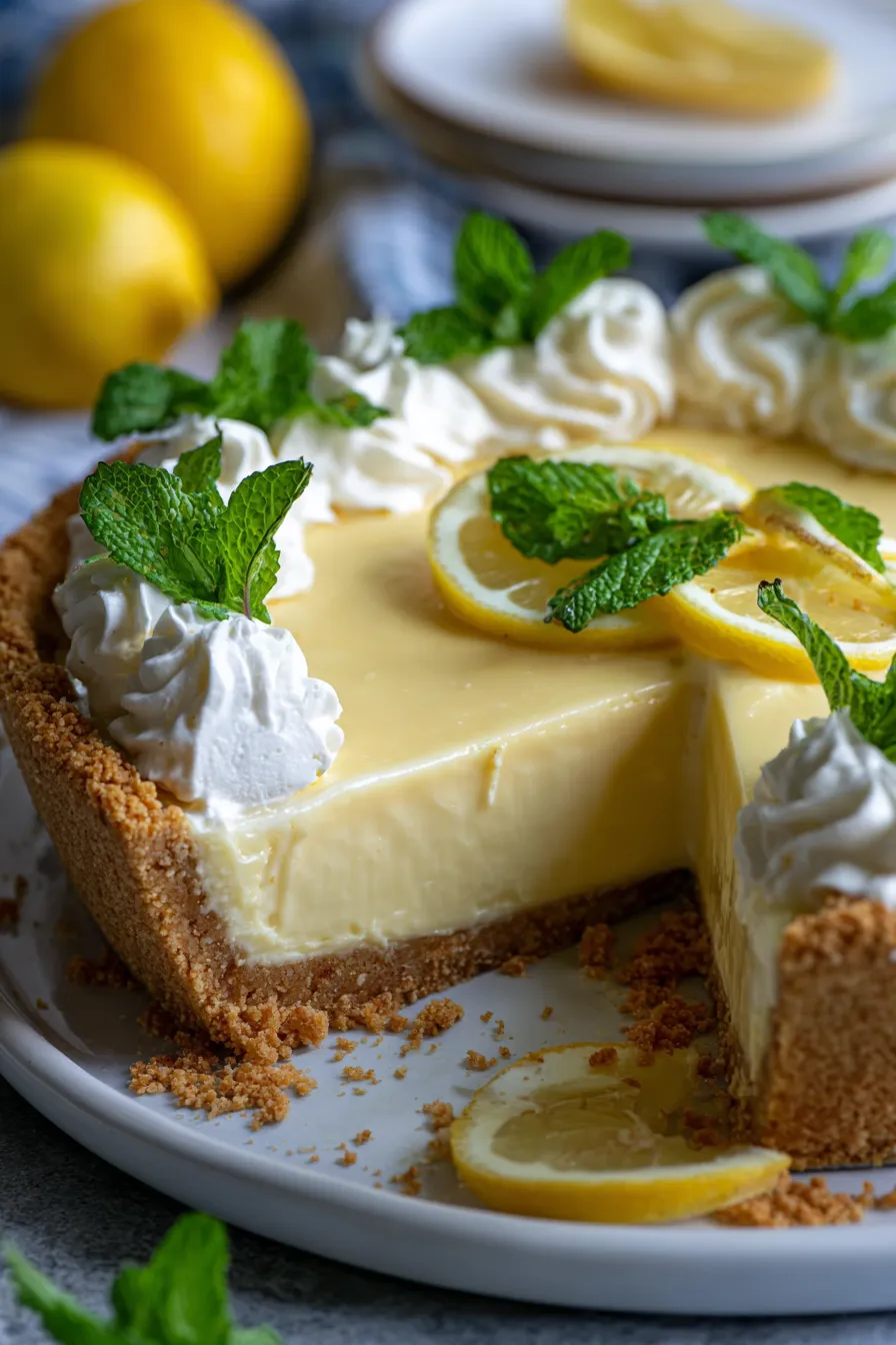 Condensed Milk Lemon Pie-garnish-whipped-cream-mint